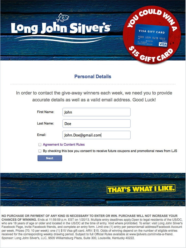 Long John Silver's Facebook Contest