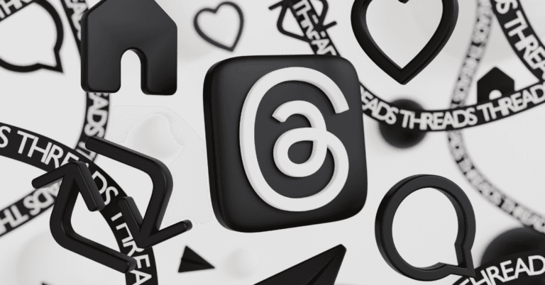 A black and white graphic featuring the Threads logo.