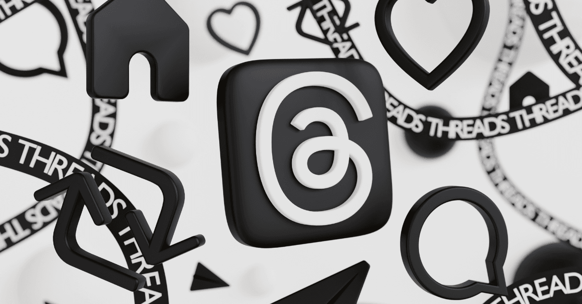 A black and white graphic featuring the Threads logo.