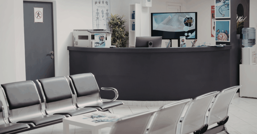 An image of an empty waiting room at a medical practice, representing what your lobby could look like if you're not getting enough healthcare leads in January.