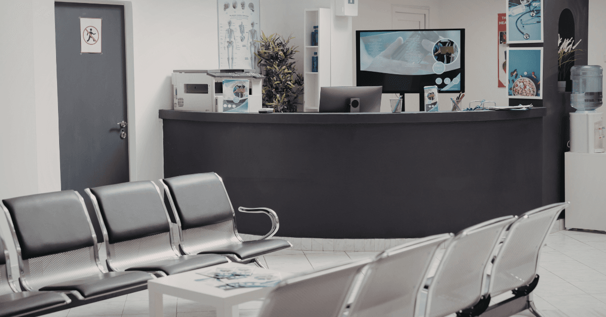 An image of an empty waiting room at a medical practice, representing what your lobby could look like if you're not getting enough healthcare leads in January.