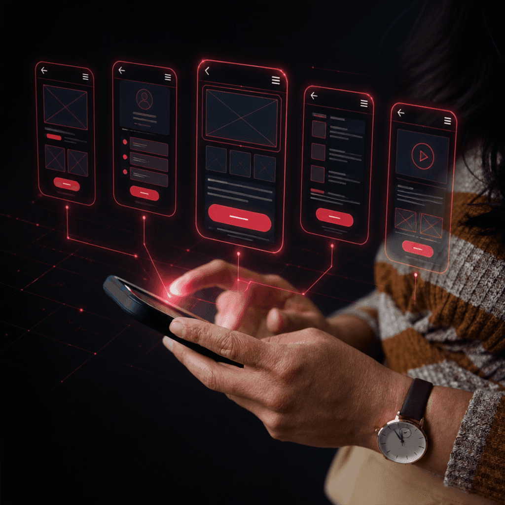 User interacting with a mobile interface, representing our conversion-optimized web design in indiana and how our corporate web redesign is key for leads.