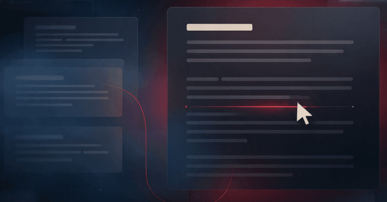 Faded AI design drafts are linked by a red line to a main document, where a cursor marks a human edit on a highlighted line, representing AI design vs human creativity.